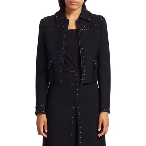 Akris Punto Grommet Cropped Jacket Women 4 Black Wool Studded Blazer Luxury - Picture 13 of 15